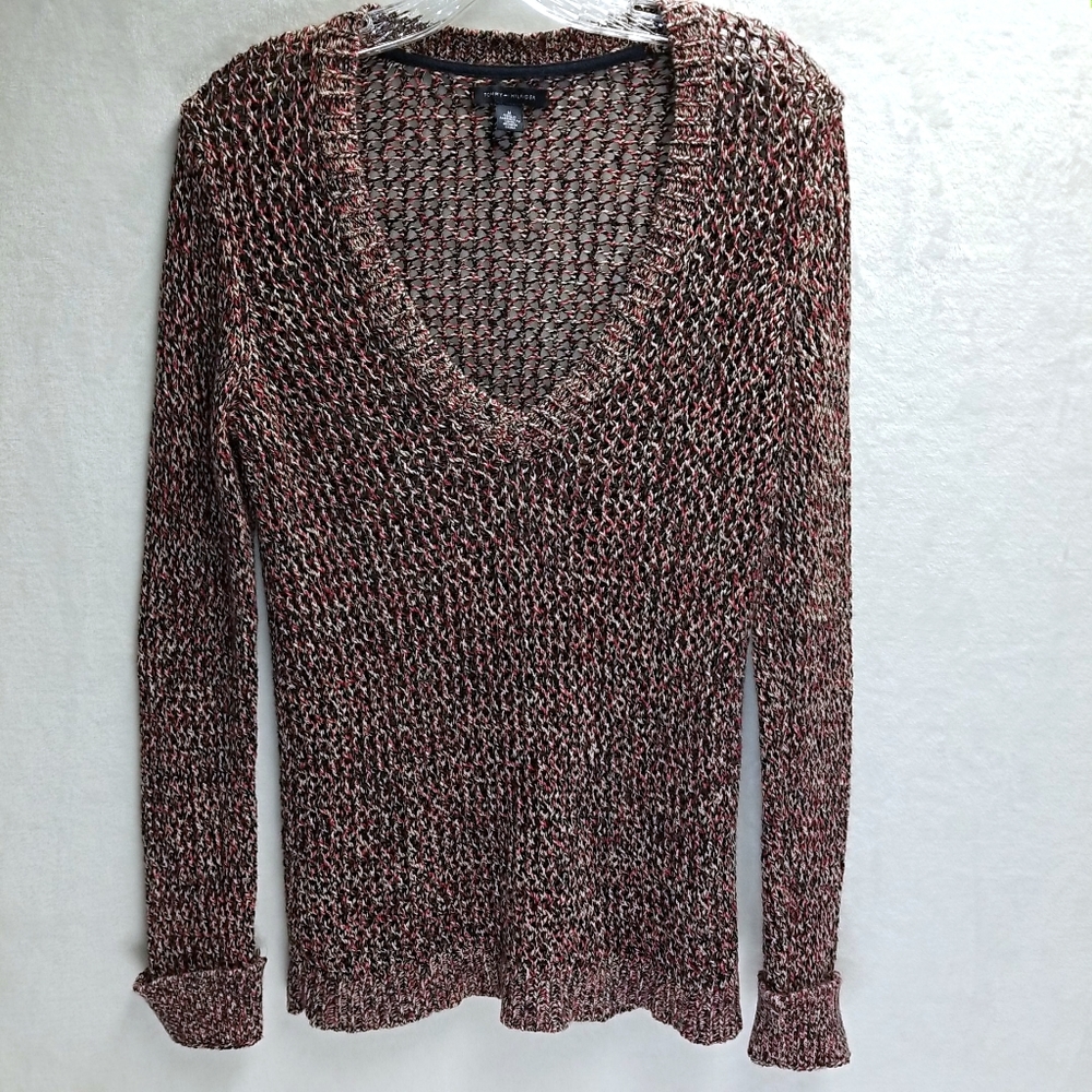 Tommy Hilfiger knit sweater. Blue, cream & red